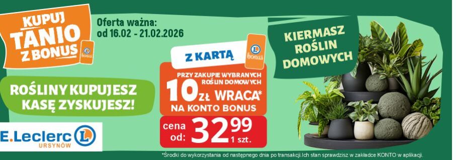 10 zł. wraca na konto BONUS przy zakupie wybranych roślin domowych firmy Tomaszewski